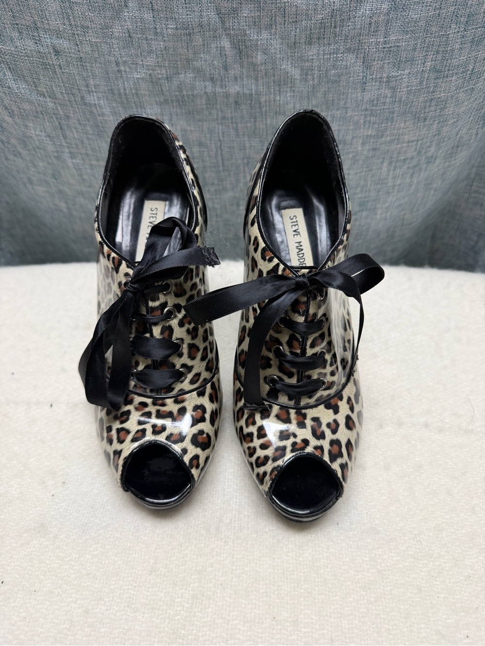 Steve Madden Leopard Print Peep-Toe Lace-Up Heels - Black & Brown